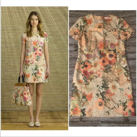 Tory Burch Kaley Floral Tweed Dress Sz 6 - Picture 4 of 9